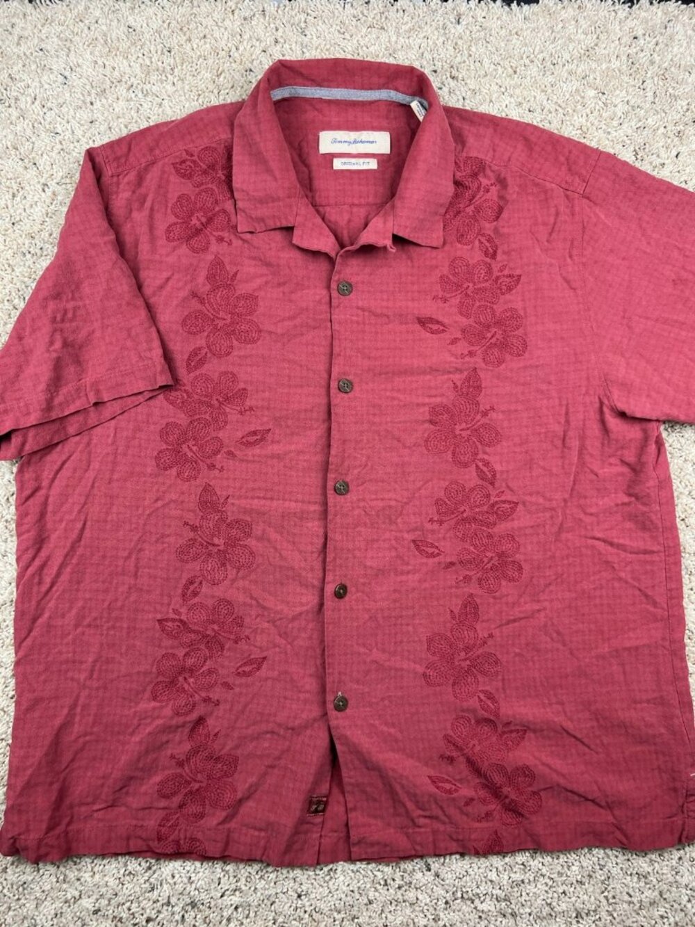 Tommy Bahama Original Fit Floral Hawaiian Camp Aloha Silk Shirt Red Size XL